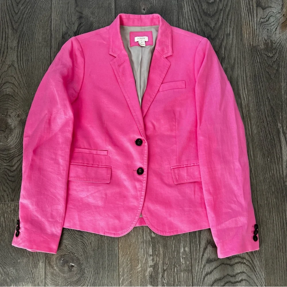 J. Crew Bright Pink Ruched-Sleeve Blazer